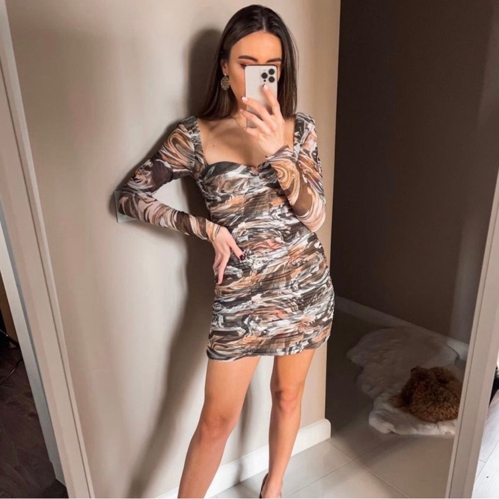 Zara tulle bodycon long sleeve mesh dress size Small (US 4)